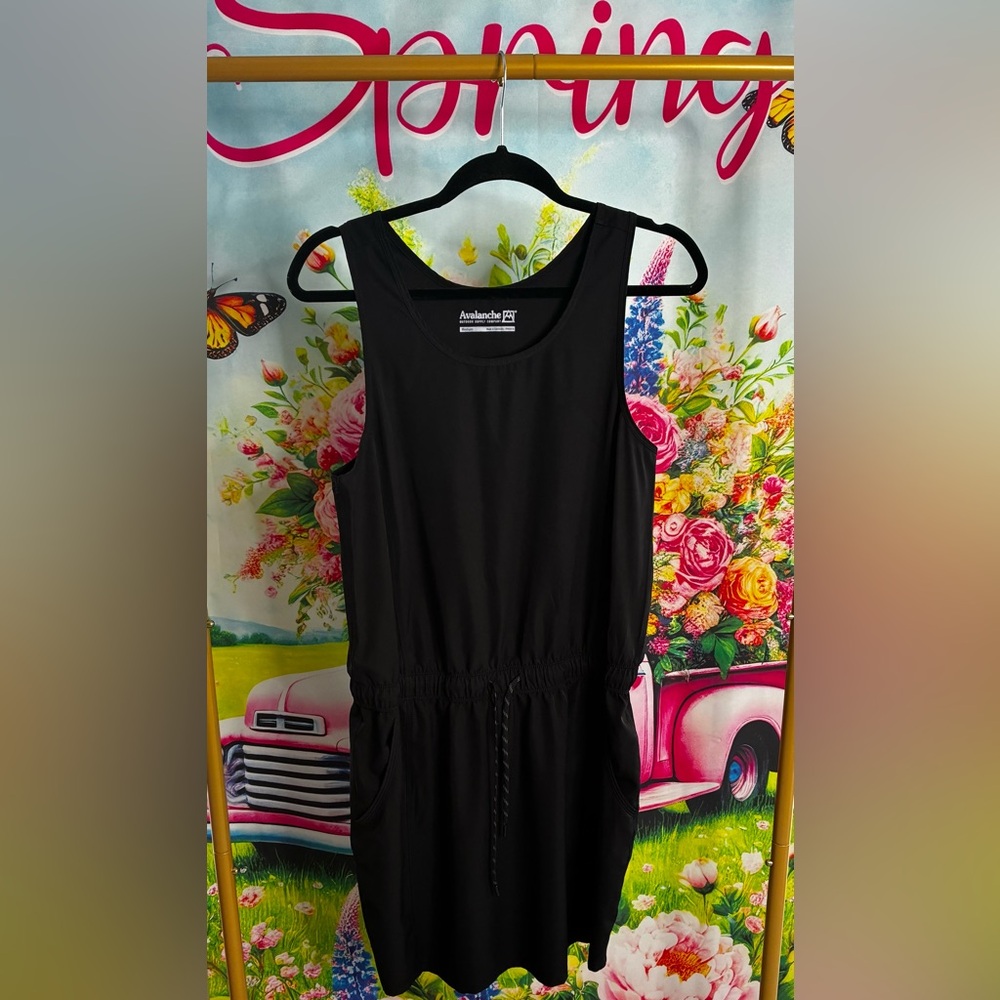 Avalanche Black Sleeveless Drawstring Mini Dress with Pockets